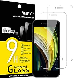NEW'C 2 bucăți, sticlă de protecție Armour pentru iPhone SE 2022, iPhone SE 2020, fără zgârieturi, duritate 9H, protector de ecran HD, 0,33 mm ultra clar, ultra rezistent