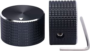 Taiss/2 piese negru reglabil negru reglabil din aluminiu cu diametrul de 6.4mm control al volumului, buton de chitară, 25mm diametru x 15mm înălțime