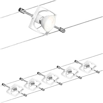 Paulmann 94134 Sistem de cabluri Mac II White Wire light 5 spoturi cu fir de tensiune și transformator max. 10W GU5,3 Sistem de cabluri fără bec