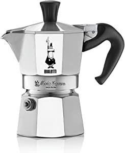 Aparat de cafea din aluminiu Bialetti Moka Express pentru aragaz (2 cești), 90 de mililitri, argintiu/negru, 8 x 11 x 11 cm