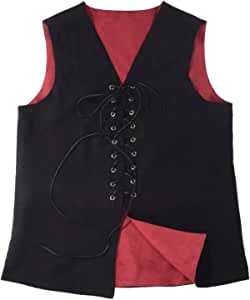 GRACEART Vestă renascentistă pentru bărbați Vestă medievală fără mâneci Costum Gothic Pirate Vest pentru Oktoberfest (XL, roșu/negru)