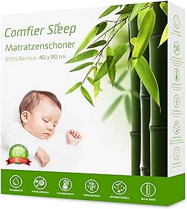 Comfier Sleep Protector de saltea 40x90 Baby Soft 100% Bamboo respirabil și fără zgomot antibacterian, cu o potrivire optimă a capacului de protecție a saltelei [Cot Size 40 x 90 cm]