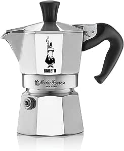 Bialetti - Moka Express: Mașină de espresso iconică pentru aragaz, prepară adevărata cafea italiană, oală Moka de 1 cană (60 ml), aluminiu, argintiu.