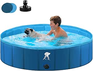 Fwiull Dog Pool pentru câini mari și mici câini, pliabil Dog Paddling Pool 120 * 30CM Baie de câine Baie de câine stabilă de înot Piscină de înot pentru copii de companie Piscină de înot anti-alunecare portabil albastru