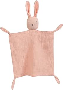 ZIGJOY Cuddle Cloth Snuggle Cloth cu cap de iepuraș Cuddle Cloth Muslin Baby Blanket Comfort pentru nou-născuți și copii mici de la 0+ luni Cadou pentru naștere pentru băiat și fată Roz
