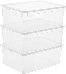 Rotho Clear Set de 3 cutii de depozitare 10l cu capac, plastic (PP) fără BPA, transparent, 3 x 10l (36,0 x 26,0 x 14,0 cm)