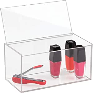 iDesign rangement maquillage cu capac, cutie de bijuterii de dimensiuni medii din plastic fără BPA, cutie de rangement empilable, transparentă