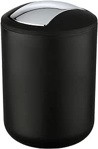 Coș de gunoi pentru cosmetice WENKO Brasil S, capacitate de 2 litri, coș de gunoi pentru baie cu capac basculant, coș de gunoi mic din plastic incasabil, fără BPA, Ø 14 x 21 cm, negru