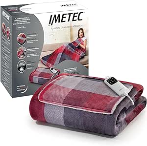 Imetec Adapto Adapto Velvet Tartan pătură de încălzire cu buzunare pentru mâini și picioare, 150x110 cm pătură de încălzire, consum redus, tehnologie Adapto, sigură, încălzire rapidă, 6 temperaturi, lavabilă