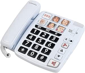 Telefon cu fir Swissvoice Xtra 1110 cu butoane foarte mari, șase butoane de apelare directă a fotografiilor, tonuri de apel puternice, compatibil cu aparate auditive