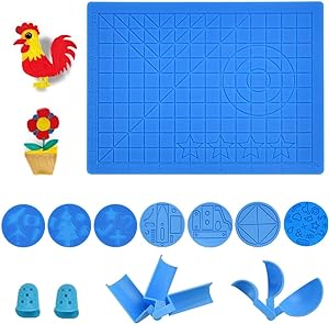 SNAGAROG 3D de imprimare 3D stilou de silicon mat 3D stilou șablon cu 2 protecții pentru degete, 7 șabloane de pictură, 3 formă de minge și 3 formă de cub pentru începători, copii și artiști 3D pen-blue