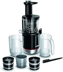 Storcător Bosch SlowJuicer VitaExtract MESM731M, storcător de fructe cu conservare de vitamine, foarte silențios, ușor de curățat, pentru fructe și legume tari, fără BPA, 150 W, negru [clasa energetică B]