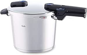 Fissler Vitaquick / Oală sub presiune cu inducție Oală sub presiune din oțel inoxidabil, 2 niveluri de gătit, stivuibilă, argintie, 6 litri