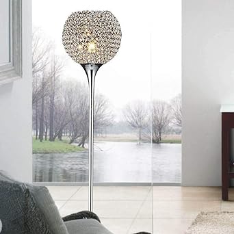 WANGIRL Lampă de podea de cristal modern de cameră de zi, control cu întrerupător de picior E27 soclu de lampă, lampă de podea de cristal crom argintiu (9.84" × 64.6")