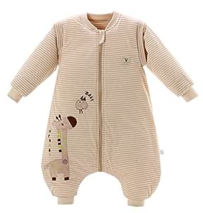 Chilsuessy sac de dormit de iarnă pentru bebeluși cu picioare și pijamale cu mâneci lungi detașabile din bumbac organic sac de dormit pentru copii mici pentru copii de la 1 la 6 ani, girafă/2,5 tog, S / dimensiune corporală 80-90cm