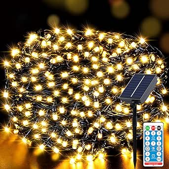 Meision lumini solare de zână în aer liber 20m 200LED lumini de zână Crăciun LED lumini de zână în aer liber cu 8 moduri + timer + telecomandă lumini solare de zână rezistente la intemperii pentru grădină, balcon, petrecere, alb cald