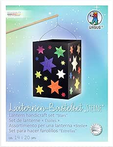Ursus 2340099 - Trusă de artizanat cu stele pentru felinare, aprox. 14 x 14 x 20 cm, 10 coli de hârtie transparentă în 10 culori diferite, cu carton foto negru de 300 g/mp, ideal pentru următoarea ediție a felinarelor.