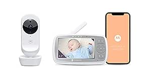 Motorola Nursery VM44 Connect - Monitor pentru copii Wi-Fi cu cameră - Monitor video pentru copii cu ecran de 4,3 inci - Aplicație Motorola Nursery - Viziune nocturnă, cântece de leagăn, microfon, monitorizare a temperaturii camerei - Alb