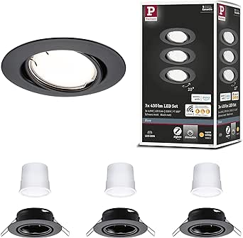 Paulmann 92465 LED încastrat în lumină Baza Smart Home Zigbee set de bază pivotant rotund 230V 3x4.9W 3x430lm dimabil 90mm negru mat metal 3000K [clasa energetică F]