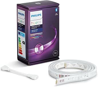 Philips Hue White & Col. Amb. Lightstrip Plus extensie de 1 m, reglabilă, 16 milioane de culori, controlabilă prin aplicație, compatibilă cu Amazon Alexa (Echo, Echo Dot) [clasa energetică A], alb