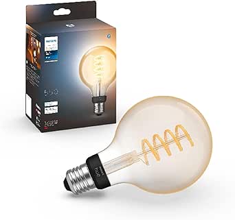 Philips Hue White E27 Filament Alb G93 550lm, lumină albă caldă, reglabilă, controlabilă prin aplicație, compatibilă cu Amazon Alexa (Echo, Echo Dot) [clasa energetică G]