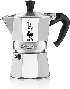 Bialetti - Moka Express: Mașină de espresso iconică pentru aragaz, prepară adevărata cafea italiană, vas Moka 3 cești (130 ml), aluminiu, argintiu.