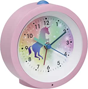 TFA Dostmann ceas deșteptător analogic pentru copii unicorn, 60.1033.12, cu motiv de cal, fără tic-tac, alarmă și lumină, roz