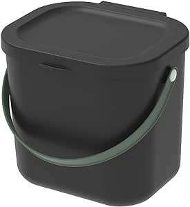 Coș pentru deșeuri organice Rotho Albula 6l cu capac pentru bucătărie, plastic (PP reciclat), negru, 6l (23,5 x 20,0 x 20,8 cm)