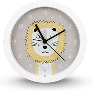 Ceas pentru copii Hama "Lucky Lion" fără tic-tac (ceas deșteptător pentru copii cu motiv de leu, ceas de masă analogic, cu baterii, alarmă reglabilă, fără zgomot, ideal și ca ceas de învățare, ceas de perete)