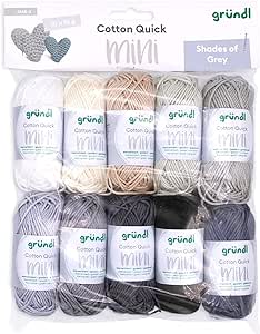Gründl Wolle Cotton Quick Mini Shades of Grey Set pentru tricotat și croșetat 10 x 15 g, 100% bumbac, 15 g / 37 m, gri
