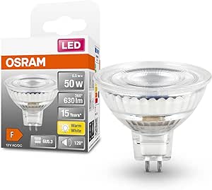 OSRAM LED SPOT MR16 MR16 GL 50 lampă reflector cu LED-uri de joasă tensiune, soclu retrofit GU5; 3, 6,5W, 630lm, 2700K, lumină albă caldă, consum foarte redus de energie, durată de viață lungă, fără timp de încălzire