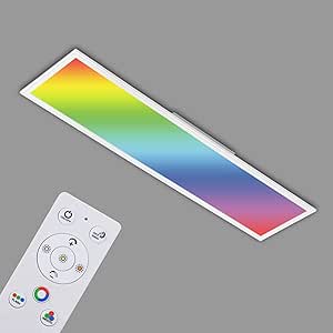 BRILONER - Plafonieră cu LED plat cu telecomandă, lumină RGB colorată, reglabilă de la alb cald la alb rece, lampă cu LED, plafonieră, lampă de sufragerie, panou LED, lampă de bucătărie, 119,6x29,6x6,5 cm, alb