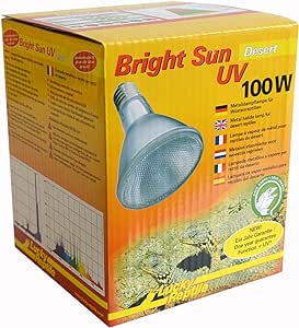 Lucky Reptile Bright Sun UV Desert - lampă cu halogenuri metalice de 100 W pentru socluri E27 - lampă de terariu cu spectru de lumină naturală - lampă de căldură cu radiații UVA și UVB - lampă UV pentru reptilele din deșert