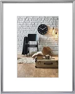 Hama ramă foto Sevilla DIN A3 (29,7x42 cm) (ramă foto cu hârtie passe-partout 18x24 cm, ramă din sticlă de plastic incasabilă pentru agățat) argintiu mat