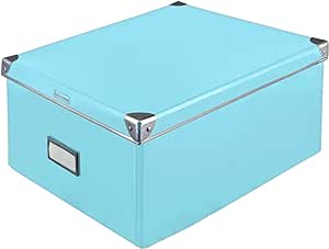 Idena 11009 - Cutie de depozitare din carton robust, capac cu margini metalice întărite, cutie multifuncțională în turcoaz, inclusiv câmp de etichetare, pentru ordine în casă, birou și birou