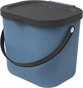 Coș de gunoi ecologic Rotho Albula 6l cu capac și mâner pentru bucătărie, din plastic (PP) fără BPA, albastru/antracit, 6l (23,5 x 20,0 x 20,8 cm)