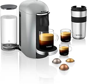 Aparat cu capsule Nespresso Krups YY2778FD Vertuo pentru espresso sau cafea, de la 40 ml până la 410 ml, de culoare argintiu titaniu