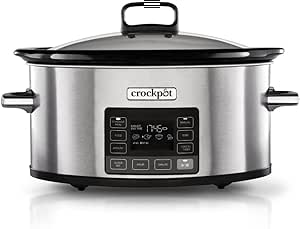 Aparat de gătit lent digital Crock-Pot TimeSelect | cu cronometru programabil și afișaj digital | capacitate de 5,6 litri (pentru 7 persoane și mai mult) | funcție de menținere la cald | oțel inoxidabil [CSC066X]