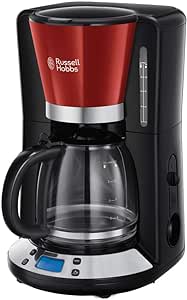 Cafetieră Russell Hobbs [cronometru digital, cap efervescent pentru extracție și aromă optimă] Colours+ Red (max. 10 cești, ulcior de sticlă de 1,25 l, placă de încălzire, 1100 W) Cafetieră cu filtru 24031-56