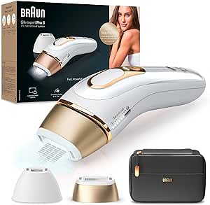 Dispozitiv de epilare Braun IPL Silk Expert Pro 5 ( lipseste unul din capetele de epilare )  pentru bărbați/femei, 2 atașamente, epilare vizibilă, alternativă la epilarea cu laser, cadou pentru femei, PL5140, alb/auriu