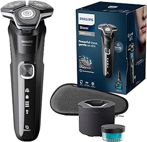 Philips Shaver Series 5000 - Aparat de ras electric umed și uscat pentru bărbați cu aparat de tuns rabatabil, stație de curățare, cartuș de curățare și husă de călătorie (model S5898/50)