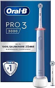 Periuță de dinți electrică Oral-B PRO 3 3000, 2 periuțe Sensitive Clean, 3 moduri de curățare și control vizual al presiunii la 360° pentru îngrijirea dentară, cadou bărbat/femeie, albastru