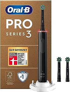 Periuță de dinți electrică Oral-B Pro Series 3 Plus Edition, 3 periuțe atașate, cu control vizual al presiunii la 360° pentru îngrijirea dentară, ambalaj reciclabil, Designed by Braun, negru