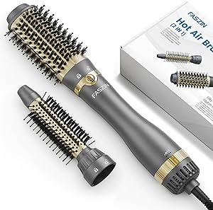 Faszin Hot Air Brush One-Step Ionic Blow Dry Brush 2-in-1 Round Brush Blow Dryer și Volumizer cu 2 capete de perie (25/55mm) Tehnologie ionică Free Smooth Silky și Volumiser Hair