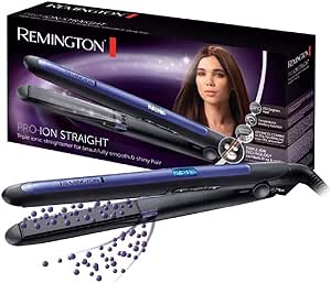 Placa de îndreptat părul Remington [tehnologie cu trei ioni: mai puțin frizz și statică] Pro-Ion (strat ceramic ultra-tourmaline, afișaj LCD, 150-230°C, funcție temp. boost) Placa de îndreptat părul S7710