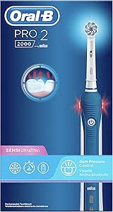 Periuță de dinți electrică Oral-B PRO 2 2000 Sensitive Clean / Periuță de dinți electrică, cu 2 moduri de curățare, inclusiv control sensibil și vizual al presiunii pentru îngrijirea dentară, Designed by Braun, albastru