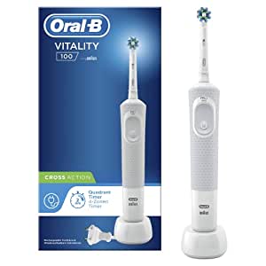 Periuță de dinți electrică Oral-B Vitality 100, 1 program de curățare, cronometru, 1 periuță CrossAction, cadou bărbat/femeie, alb