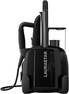 Laurastar Lift Plus Ultimate Black, Stație de călcat 3 în 1 care încrețește, calcă și curăță hainele, Abur igienic, Înfășurător automat de cablu, Talpă 3D din aluminiu, Călcare verticală, Rezervor de apă detașabil