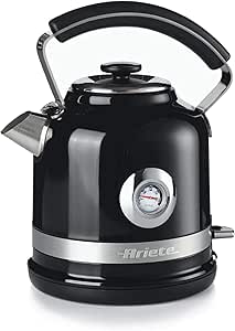 Ariete 2854/02 Fierbător electric modern, 2000 W, capacitate 1,7 L, fără fir, 360°, oprire automată, filtru detașabil, nivel de apă vizibil, termometru negru