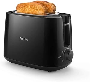 Prăjitor de pâine Philips - 2 fante de prăjire, 8 nivele, suport pentru chifle, funcție de dezghețare, funcție de ridicare, oprire automată, negru (HD2581/90)